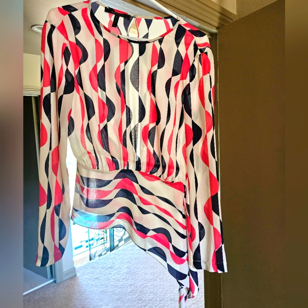 BCBG MaxAzria long sleeve, colorful, flowy blouse XS